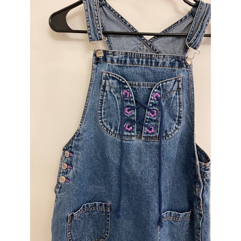 Vntage Route 66 Womens Denim Jumowr Overall Mini Dress Corset 90s - Picture 2 of 9